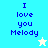 Pixelated text "I love you Melody" on two background colors with a star icon changing from white to blue.