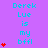 Purple background with cyan text 'Derek Lue is my bffl' and red heart symbols varying in quantity across three