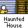 Animated contact sheet of a yellow stick figure in various haunted house scenes with changing background elements and text overlays.