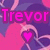 Pixelated image with pink text 'Trevor' over a purple and pink background featuring a heart-shaped icon.
