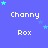 Blue background with white text 'Channy' and 'Rox' repeated in a , surrounded by light blue stars that animate in position
