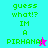 Pixelated green text on colored backgrounds with a small star icon, displaying 'guess what!? IM A PIRHANA!' across four