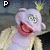 Animated character with light purple skin and green eyes, wearing a beige jacket over white shirt, displaying sequential mouth expressions from wide open to closed.