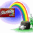 Pixelated rainbow arches over a black pot with green grass, next to a red 'SUN' sign on a white background, with purple text reading 'Whats On The End Of Your Rainbow? SKITTLES Marissa' below.