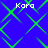 Blue background with green diamond-shaped lines forming a repeating pattern, four instances of the text 'Kara' in white pixelated font at corners.