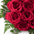 A pixelated bouquet of red roses with green leaves on a white background, accompanied by red text reading 'IN LOVE' and 'IM'.