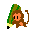 Pixel art contact sheet of a monkey character holding a green pencil in various poses across 10 frames.