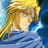 Pixelated anime-style portrait of a character with long blonde hair and closed eyes against a blue background.