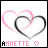 A 3x3 contact sheet of nine animated frames showing a pair of overlapping hearts with the text 'AMMETTE' and a pink heart symbol below it, each frame displaying slight variations in heart outline opacity and position.