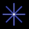 Two star-shaped icons with eight blue rays on black background, one static and one animated with glowing effect.