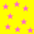 Yellow background with scattered pink stars, no visible text or motion changes.