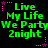 Green pixelated text on black background with pink star accents, displaying 'Live My Life We Party 2night' in two , repeated across six