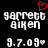 Pixelated text displays 'garrett aiken' with '9.7.09' below, a red heart symbol above, and a checkered pattern on the right side.