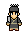 Pixel art character in traditional East Asian attire with four distinct poses showing varied leg positions and arm angles.