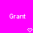 Pixelated text 'Grant' appears twice on a bright pink background with two white heart symbols below.