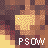 Pixelated character face with brown hair and yellow shirt, repeated in a with "PSOW" text below each instance