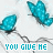 Animated contact sheet of a 48x48 pixel buddy icon showing blue butterflies and text variations on a gray transparency background, with sampled frames arranged in a 5x5 grid.