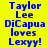 Blue pixelated text on a yellow background with two identical vertical of text, each reading "Taylor Lee DiCapua loves Lexyy!" in blue block letters