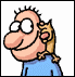 A cartoon character with spiky brown hair, large white eyes, and a blue shirt holds a small cat on his shoulder; the cat's paw touches the character's cheek in some frames.