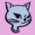 Pixelated light blue cat head with dark gray stripes on pink background, right side green text 'Original Icons .com' in bright green pixel font.