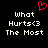 Pixelated red heart symbol above white text reading "What Hurts<3 The Most" on black background.