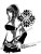 Pixelated grayscale image of a figure in formal attire holding an object, standing against white background with gray sidebars.