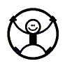 Four circular black-and-white stick figure icons with smiling faces, each holding a ring above their head; two show the body upright while two depict the lower half bent into a wave shape.