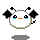 Pixelated white circular character with black wing-like appendages, blue tear streaks, and orange mouth; four distinct expressions across frames on gray background.