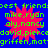 Blue background with green text and red starburst shapes containing repeated names.
