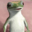 Pixelated gecko with green head and white body stands against pink background, next to bright green displaying 'Gieco' text