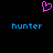 A static pixel art image with a pink heart symbol above two blue 'hunter' text labels on black background.