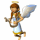Pixelated angel with brown hair, white wings, and blue dress plays a stringed instrument while floating against white background.