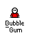 Pixelated character icons with 'Bubble Gum' text, showing static poses and animation frames of pink bubble actions on gray background.