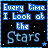 A 4x3 contact sheet of a pixelated animated buddy icon showing sequential text changes against a starry background with blue borders and small stars.