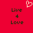 Red background with pixelated text and a heart symbol; two identical side-by-side layouts of 'Live 4 Love' in dark green, each topped by a white outlined heart.