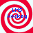 Four identical red and white spiral patterns arranged in a , each containing blue text reading "LMS Hockey"