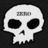 Pixelated white skull icon with black eye sockets, nasal cavity, and teeth on dark background; faint gray text above skull.