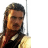pixelated character portraits with changing text overlays, showing a man in historical clothing against white backgrounds