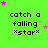 Green background with black text reading 'catch a falling *star*' and scattered pink and gray stars in a