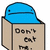 Pixelated icon shows a blue rounded head atop a beige rectangular body with partial text reading "Don't eat" and a small black dot on the head.