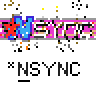 Animated contact sheet of a 4x3 grid showing sequential frames from an NSYNC-themed buddy icon with pixelated text and character sprites on gray background.