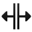 Black wireframe icon with two vertical bars and horizontal arrows pointing left and right on a gray background.