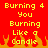 Red background with yellow pixelated text reading 'Burning 4 You Burning Like a Candle' and orange-yellow flames at the bottom.