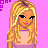 Pixel art contact sheet of a blonde cartoon woman in various poses with text fragments on pink background, part of an animated icon sequence.