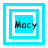 Four variations of a blue and white square frame with the text "Macy" in black pixelated font, each showing different internal layer arrangements.