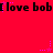 [red background] [black text 'love bob' repeated horizontally] [pink star animations with trailing dots]