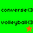 Green and orange pixelated with text 'converse' and 'volleyball' on each side, featuring a small star icon