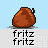 Pixel art animation of a brown dog with white eyes and red tongue, interacting with a small brown object on light blue backgrounds.