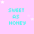 A static image with a light pink background featuring repeated cyan text "SWEET AS HONEY" and scattered white stars.