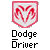 Pixelated red shield with white ram head symbol above black and white text reading "Dodge Driver" on gray background.